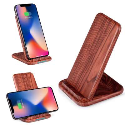 Wood Bamboo Pattern Table Stand Portable 10W Qi Fast Charging Wireless Cell Phone Charger